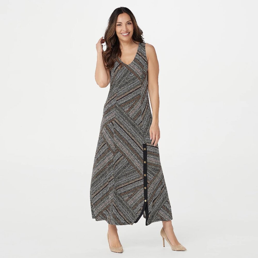Susan Graver Petite Printed Liquid Knit Maxi Dress - Sz PS a374130